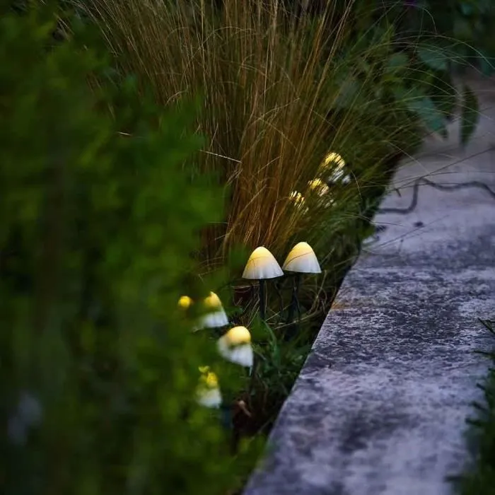 Lumisky Champy - Lot de 10 Mini-Champignons Solaires Lumineux à Piquer, Balisage d'Allée, LED Blanc Chaud, Cordon 3.8 m