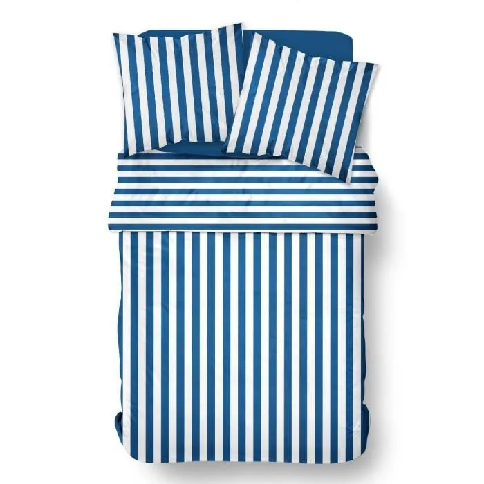 Today - Parure de lit Summer Stripes 2 personnes en coton 240x220 cm avec 2 taies 63x63 cm - Rayures bleues modernes - Référence TODAY Summer Stripes