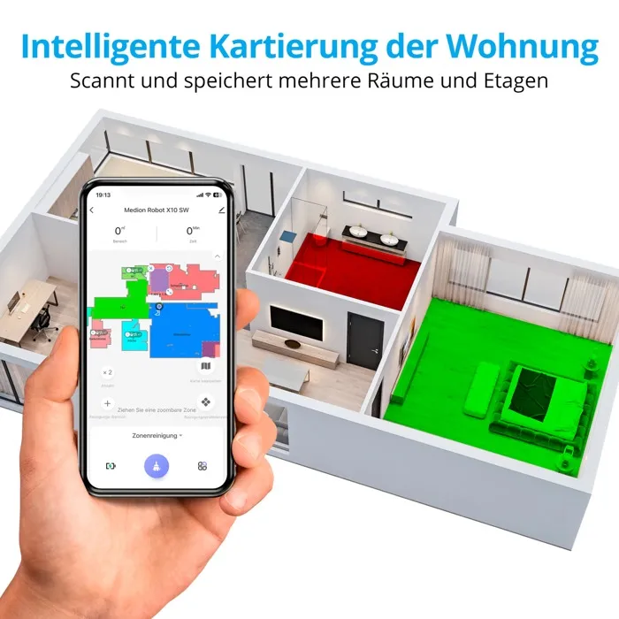 MEDION Aspirateur-Laveur Robot X10 SW MD11782 - Navigation Laser - 2700 Pa - 120 min autonomie - Réservoir 400 ml - Blanc