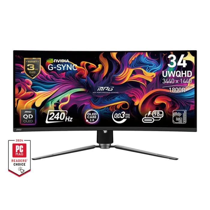 MSI MPG 341CQPX QD-OLED - Écran PC Gaming incurvé 34" Ultrawide UWQHD - Dalle QD-OLED - 240 Hz - 0.03 ms - Réglable en hauteur - HDR - G-Sync MSI MPG 341CQPX QD-OLED - Écran PC Gaming incurvé 34" Ultrawide UWQHD - Dalle QD-OLED - 240 Hz - 0.03 ms - Réglable en hauteur - HDR - G-Sync