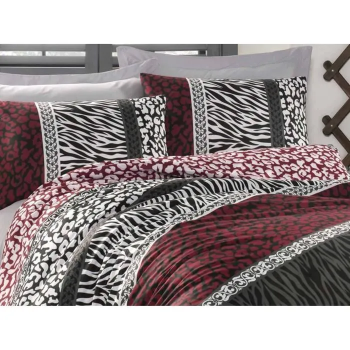 Parure de lit 3 pièces, housse de couette 220 x 240 cm + 2 taies d'oreiller 60 x 60 cm, 100% coton renforcé 140 fils, couleur Rouge, lavable machine