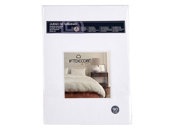 Giftdecor Set de 3 Draps Blanc 90x200 cm - Drap-housse, Drap plat, Taie (Set de 12)