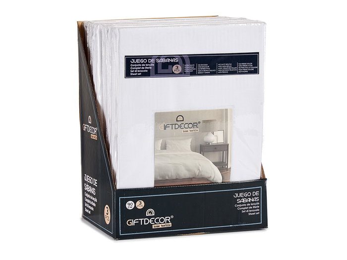 Giftdecor Set de 3 Draps Blanc 90x200 cm - Drap-housse, Drap plat, Taie (Set de 12)