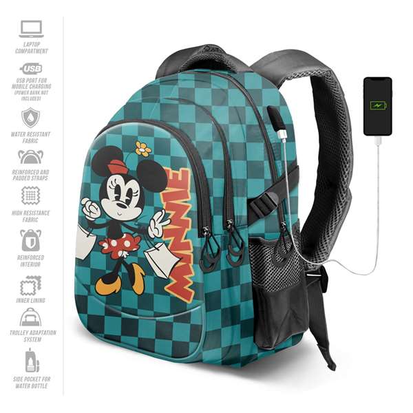 Karactermania Mochila Minnie Run. Plus Fan Indigo - Sac à dos enfant ventilé avec port USB et compartiments - 44x34x21 cm