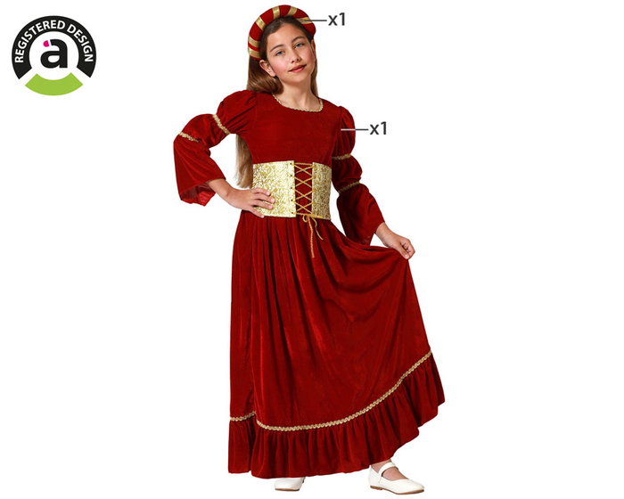 Disfraz Reina Medieval Rojo Vestido con Diadema Niña Disfraz Reina Medieval Rojo Vestido con Diadema Niña