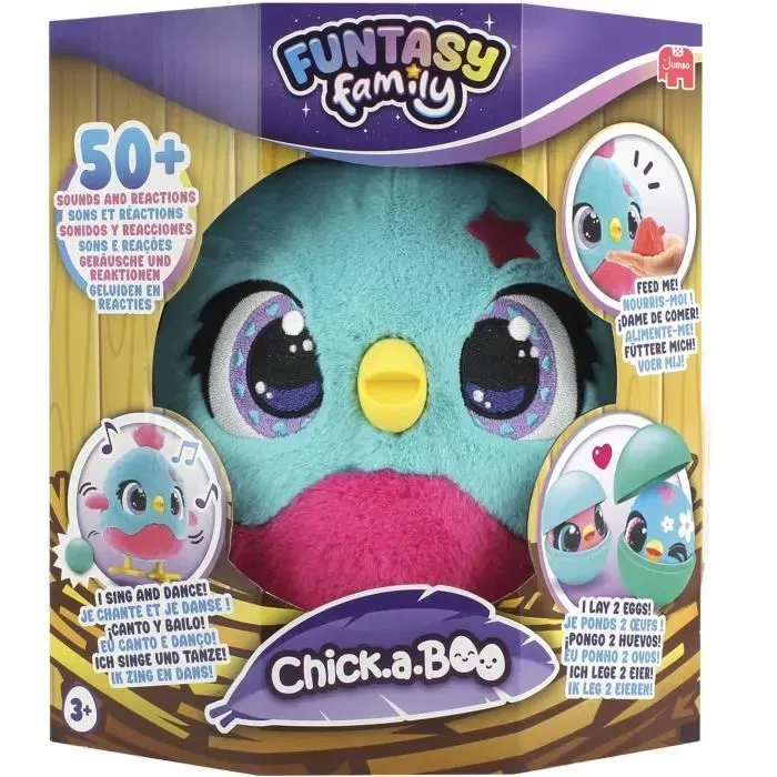 Jumbo Chick-A-Boo - Peluche interactive Funtasy Family avec sons et danse, pond des œufs, pour enfants dès 3 ans Jumbo Chick-A-Boo - Peluche interactive Funtasy Family avec sons et danse, pond des œufs, pour enfants dès 3 ans
