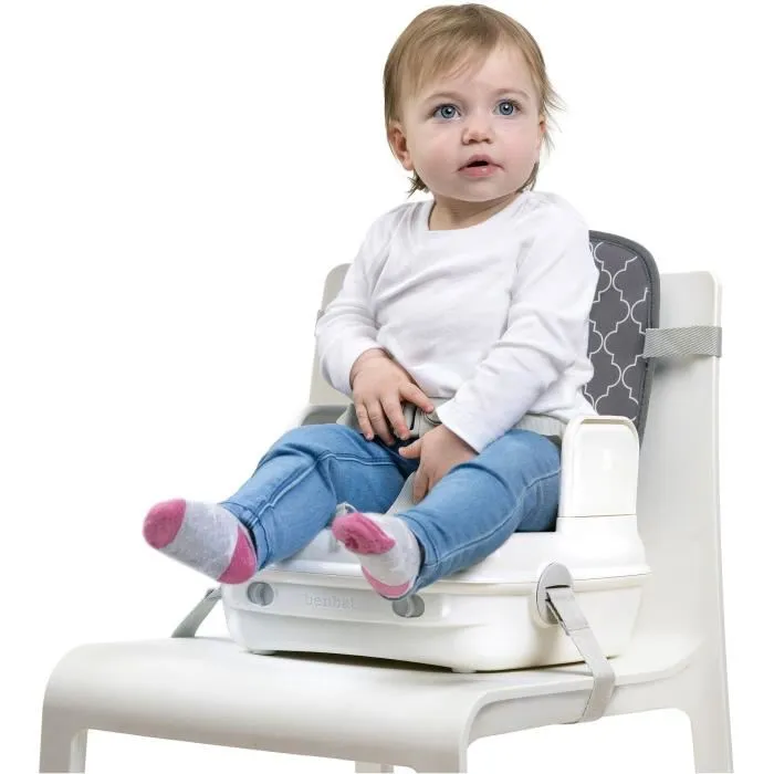 Benbat - Réhausseur portable pour bébé, lavable et pliable, harnais de sécurité réglable, pour table à manger - Gris