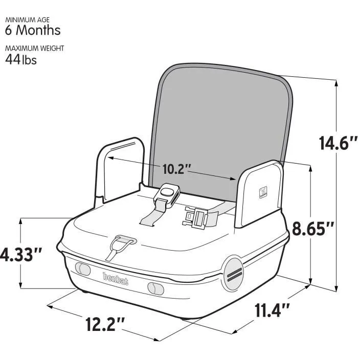 Benbat - Réhausseur portable pour bébé, lavable et pliable, harnais de sécurité réglable, pour table à manger - Gris