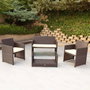 Color Baby Conjunto de sofa Actif Canapé 3 places (108x59x76 cm) + 2 fauteuils (59x76 cm) + table basse en verre (85x45x41 cm) en acier et rotin
