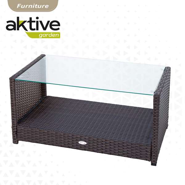 Color Baby Conjunto de sofa Actif Canapé 3 places (108x59x76 cm) + 2 fauteuils (59x76 cm) + table basse en verre (85x45x41 cm) en acier et rotin