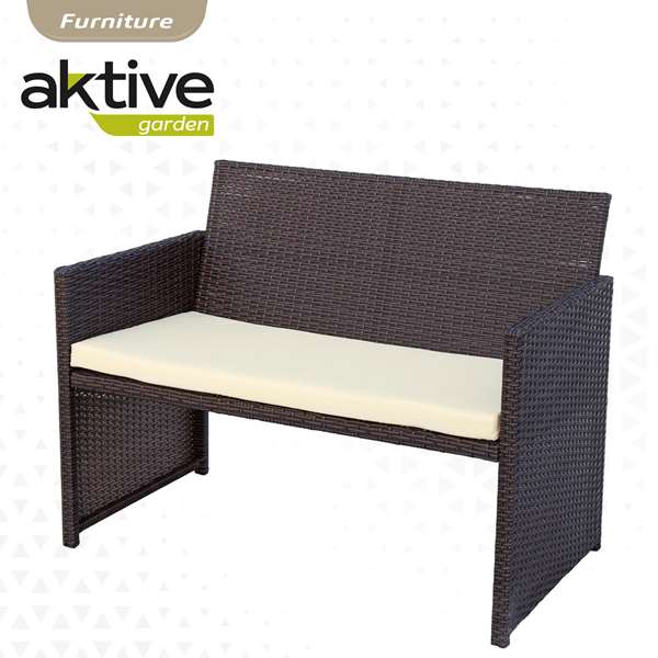 Color Baby Conjunto de sofa Actif Canapé 3 places (108x59x76 cm) + 2 fauteuils (59x76 cm) + table basse en verre (85x45x41 cm) en acier et rotin