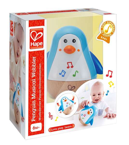 Hape E1653 - Pingouin balanceant musical en bois (hêtre/ABS/acier) - Jouet bébé avec musique - 11,2x12,6x9 cm - Pour enfants dès 6 mois