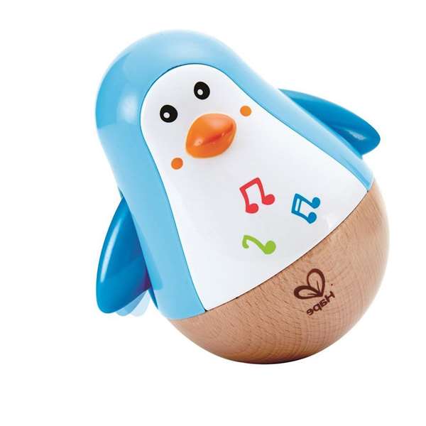 Hape E1653 - Pingouin balanceant musical en bois (hêtre/ABS/acier) - Jouet bébé avec musique - 11,2x12,6x9 cm - Pour enfants dès 6 mois