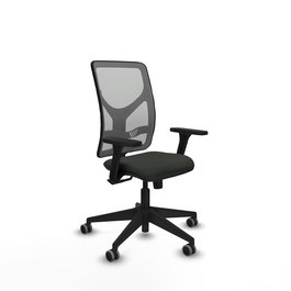 Chaise Motilla Synchro 3 positions tissu Noir Maille Gris Base pyramidale noire Accoudoir 3D Sans appui-tête Roulettes 65mm pour moquette