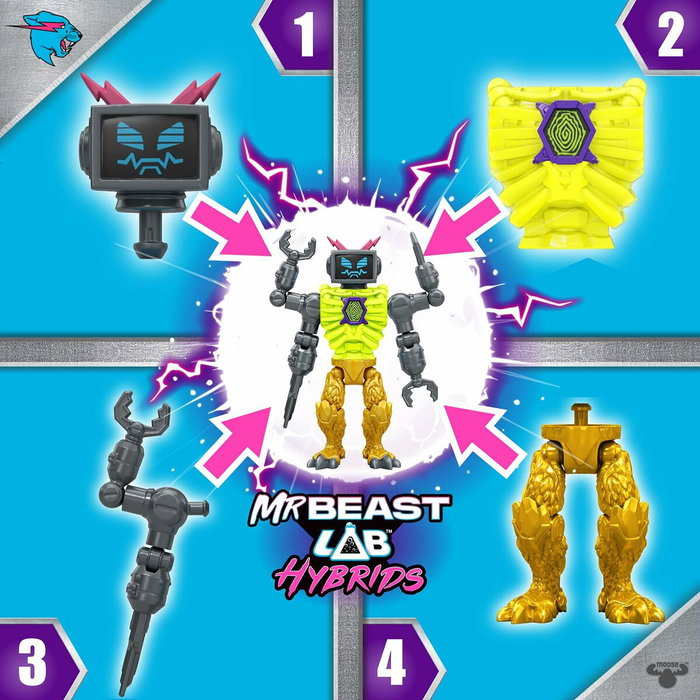 MrBeast Lab Pack de 2 figurines hybrides Mix & Match - Dragon Doré