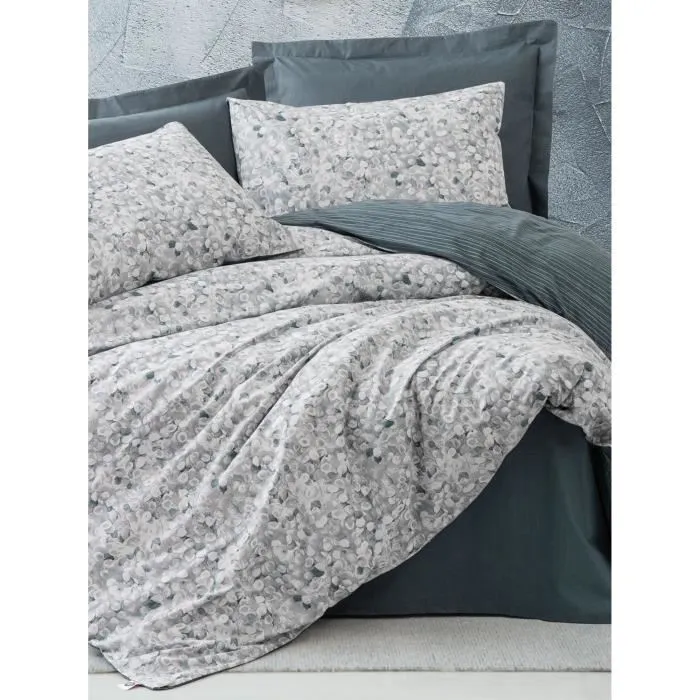 Parure de lit King, 1 housse de couette 240 x 220 cm + 2 taies d'oreiller 60 x 60 cm, en 100% coton renforcé 115 g/m2, couleur Anthracite
