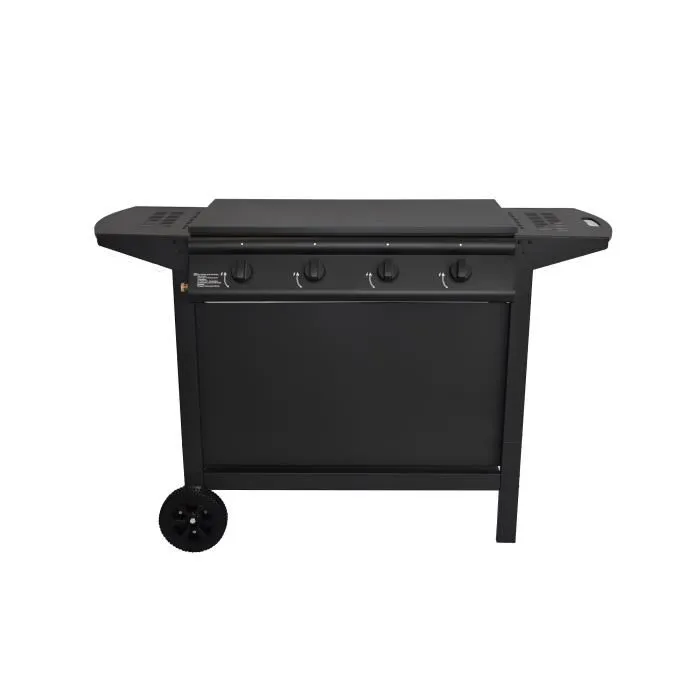 Grill Garden Barbecue à Gaz 4 Brûleurs, Noir, avec Capot de Protection et Allumage Piézoélectrique - Modèle 4B