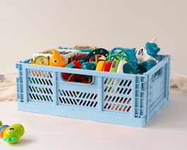 KioKids - Caisse de rangement pliable bleue, 40 x 30 x 15 cm, en polypropylène, apilable