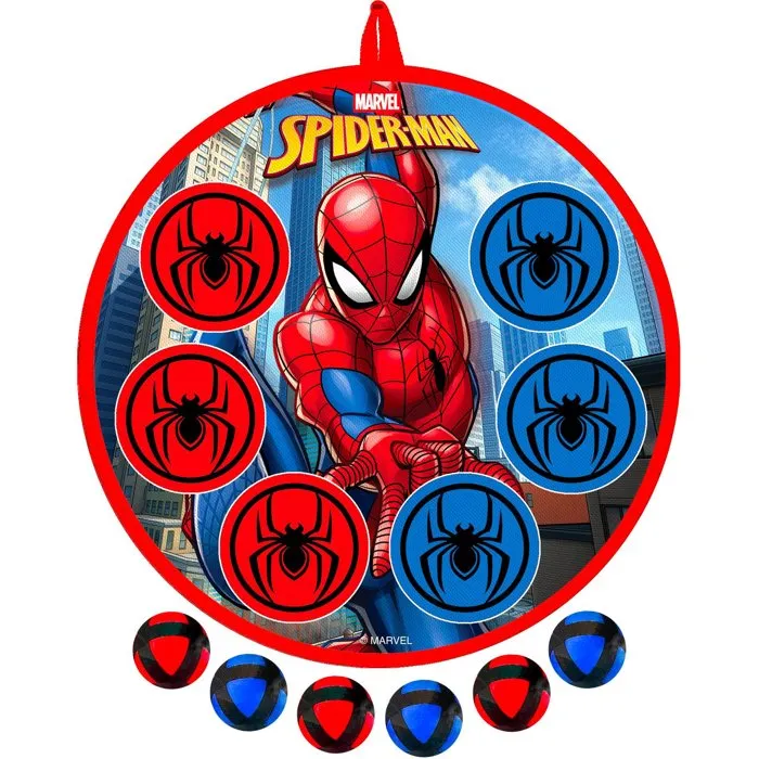 Marvel - Cible de fléchettes scratch Spider-Man 36 cm avec 6 balles, double face initiation et expert, jeu silencieux