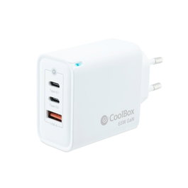 Coolbox Chargeur mural USB 65W GaN 2x USB-C + 1x USB-A Prise rapide pour smartphones et tablettes