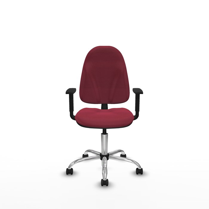 Chaise Algarra Contact permament de base Tissu Bordeaux Structure chromée Accoudoir 1D Sans appui-tête Roulettes autofreinées