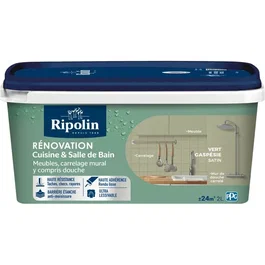 Ripolin - Peinture rénovation cuisine et salle de bain 2L - Vert gaspésie - Finition satinée - Haute résistance aux taches et lessivable