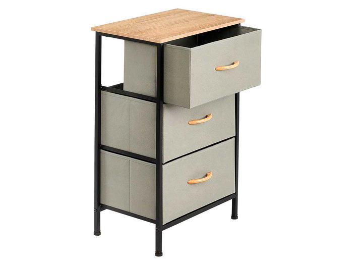 GIFTDECOR Meuble 3 tiroirs gris, bois et noir