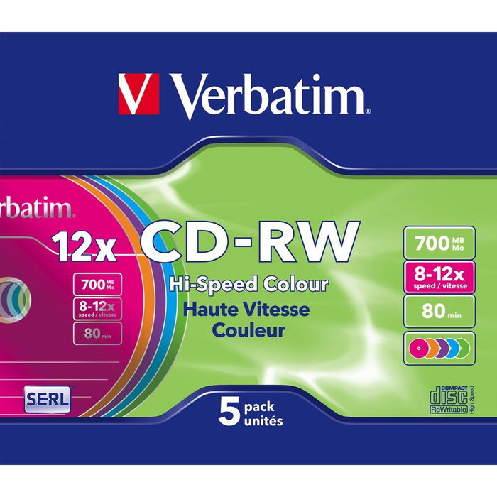 Verbatim CD-RW 700 Mo 8X - 10X Boîte de 5 Disques Verbatim CD-RW 700 Mo 8X - 10X Boîte de 5 Disques