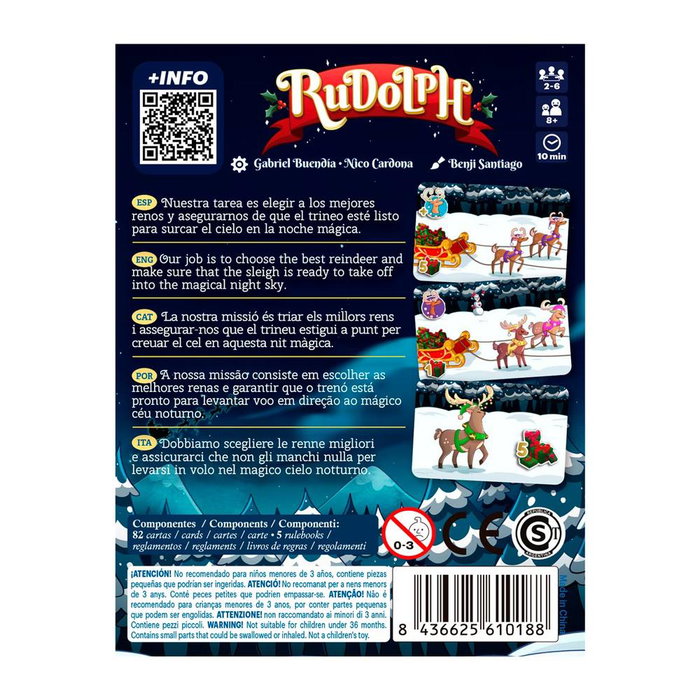 Devir Jeu de Cartes Rudolph Pocket – Jeu de Société Rapide pour Enfants et Adultes 2-6 Joueurs 20 Min Dès 8 Ans