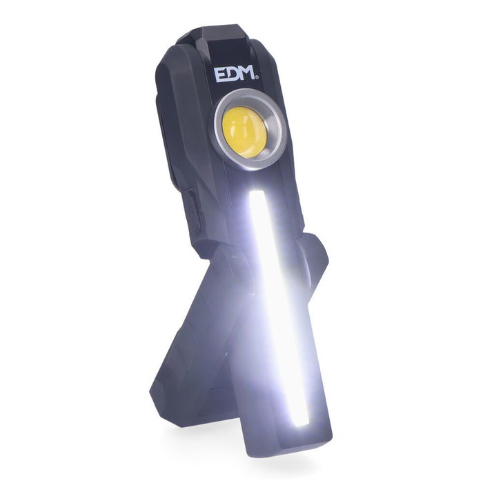 Edm Lampe de travail LED True Work COB 5W 200lm + 200lm + Spot 50lm, rechargeable USB-C avec base aimantée