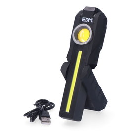Edm Lampe de travail LED True Work COB 5W 200lm + 200lm + Spot 50lm, rechargeable USB-C avec base aimantée