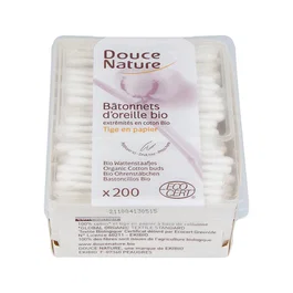 DOUCE NATURE Bâtonnets de coton biologique pour l'oreille, 200 unités