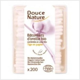 DOUCE NATURE Bâtonnets de coton biologique pour l'oreille, 200 unités