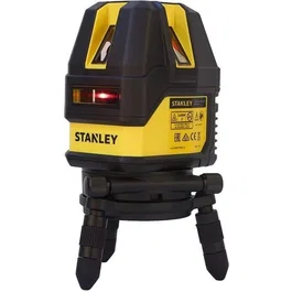 Stanley STHT77514-1 Niveau Laser Multilignes 4x1 avec Portée 10m (50m avec Cellule), IP54, Base Métal, Mallette, Lunettes et Cible