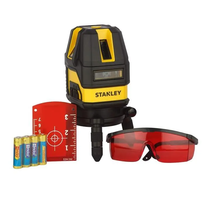 Stanley STHT77514-1 Niveau Laser Multilignes 4x1 avec Portée 10m (50m avec Cellule), IP54, Base Métal, Mallette, Lunettes et Cible