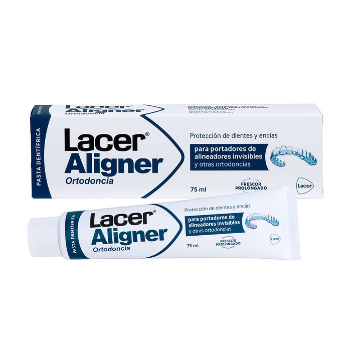 Lacer - Dentifrice ALIGNER pour aligneurs et appareils orthodontiques invisibles, 75 ml, Anti-caries, Saveur Menthe Lacer - Dentifrice ALIGNER pour aligneurs et appareils orthodontiques invisibles, 75 ml, Anti-caries, Saveur Menthe