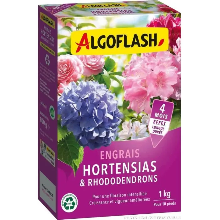 Algoflash Naturasol - Engrais pour Hortensias, Rhododendrons, Azalées et Magnolias avec Magnésie - Soutient la Couleur et la Floraison - 1 kg