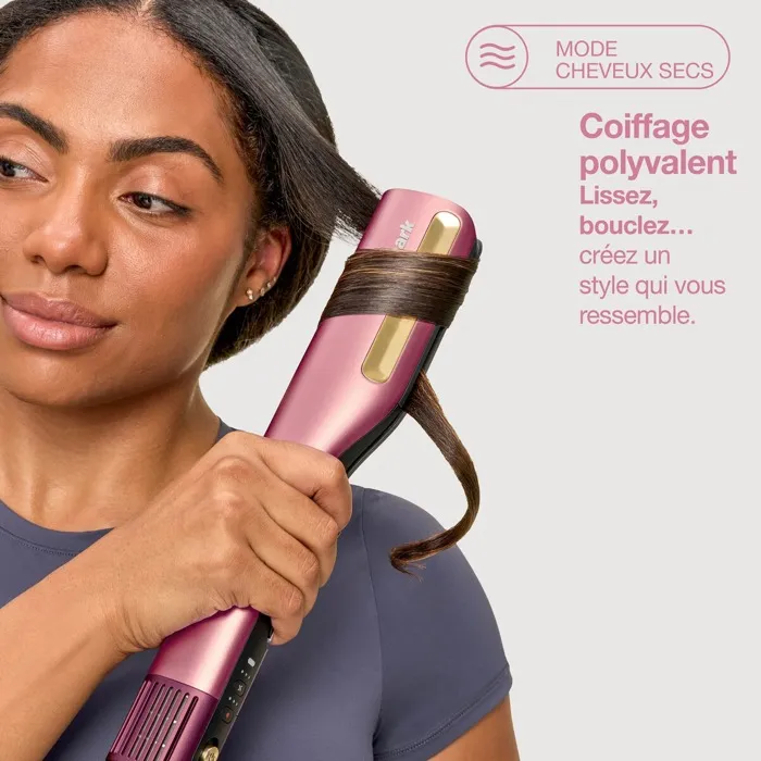 Shark SilkiPro HT401EUPK Lisseur et sèche-cheveux 2 en 1 Rose 1000W