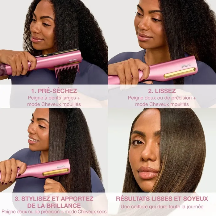 Shark SilkiPro HT401EUPK Lisseur et sèche-cheveux 2 en 1 Rose 1000W