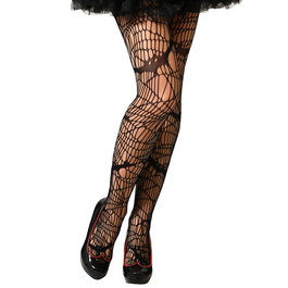 Medias Noires avec Chats-souris Blancs pour Halloween - Bas de Déguisement Vampire, Sorcière et Gothique