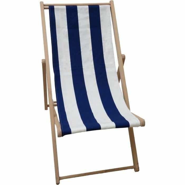 Jardin Prive Chaise longue chilienne en hêtre, rayures bleu et blanc Jardin Prive Chaise longue chilienne en hêtre, rayures bleu et blanc