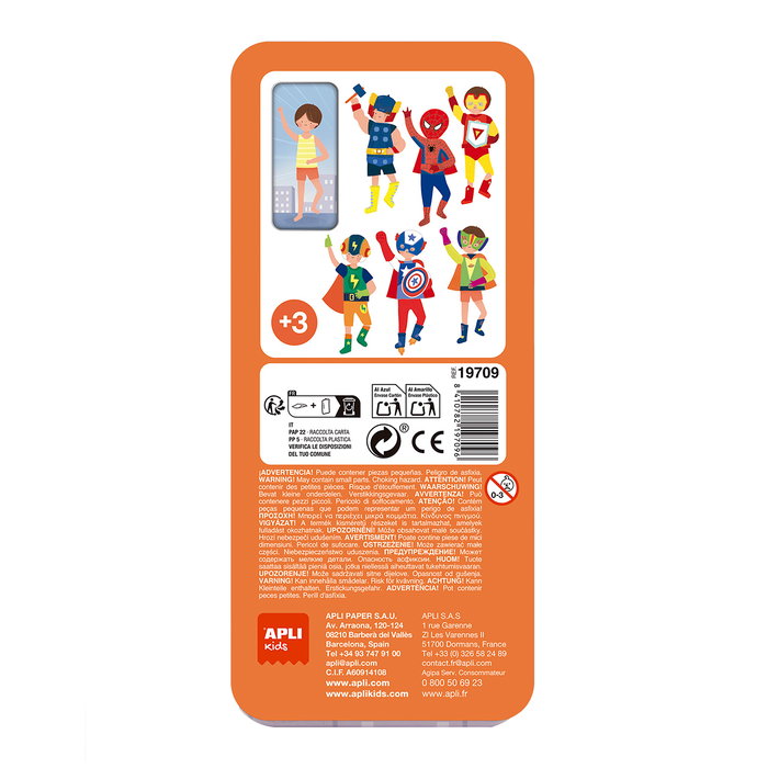 Apli Kids - Caisse Magnétique Mix & Max Superhéros 19709 - 30 Magnets pour Habiller les Personnages - Jeu Éducatif - Dès 3 Ans