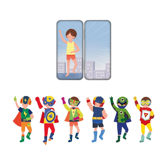 Apli Kids - Caisse Magnétique Mix & Max Superhéros 19709 - 30 Magnets pour Habiller les Personnages - Jeu Éducatif - Dès 3 Ans