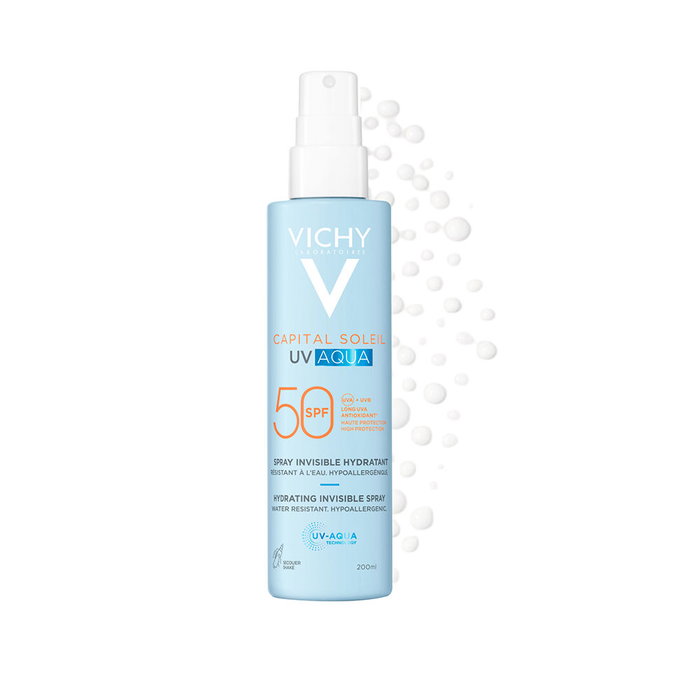 Vichy Capital Soleil SPF 50 UV Aqua Spray Invisible Corps et Visage 200 ml - Haute Protection Hydratante Résistante à l'Eau Vichy Capital Soleil SPF 50 UV Aqua Spray Invisible Corps et Visage 200 ml - Haute Protection Hydratante Résistante à l'Eau