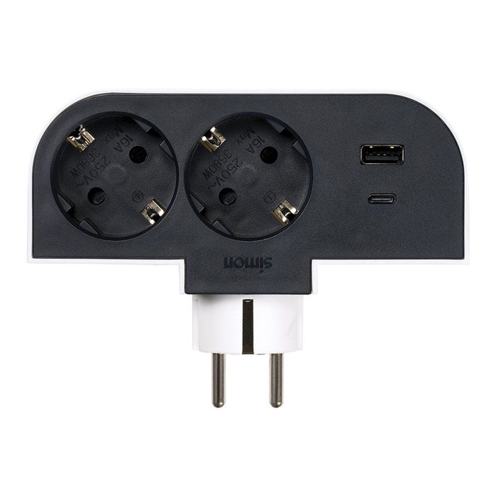 Simon Adaptateur rotatif Schuko 2 prises + USB A+C 30 W Simon Adaptateur rotatif Schuko 2 prises + USB A+C 30 W