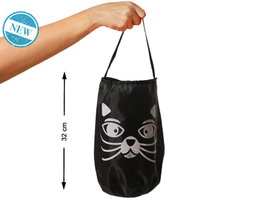 Sac Noir 32 cm avec Visage de Chat pour Friandises d'Halloween