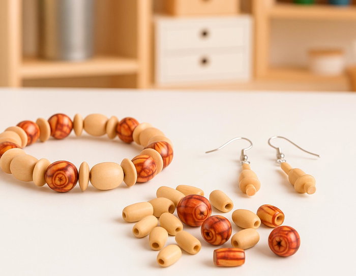 Innspiro Assortiment de 800 perles en bois naturel et décorées