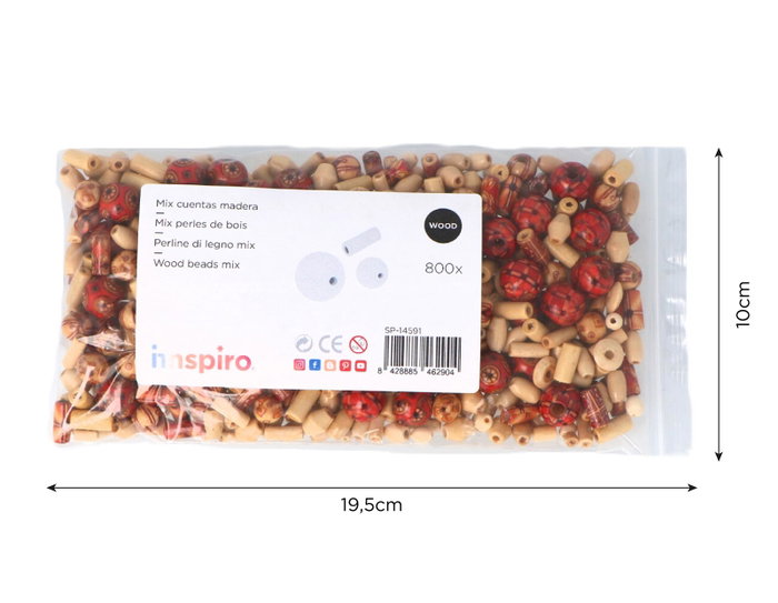 Innspiro Assortiment de 800 perles en bois naturel et décorées