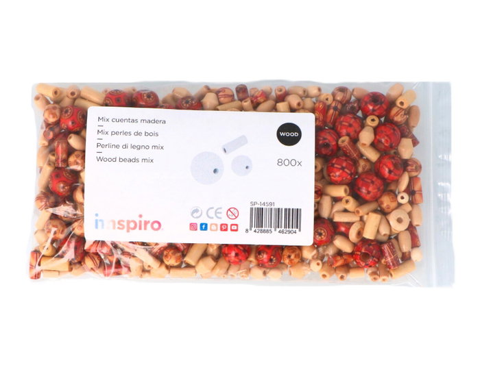 Innspiro Assortiment de 800 perles en bois naturel et décorées