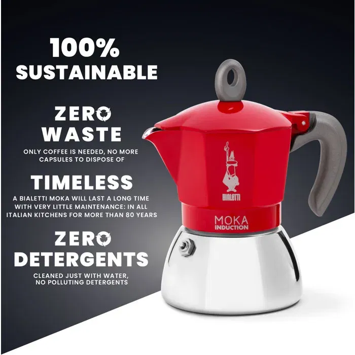 Bialetti Cafetière italienne Moka Express Induction 2 tasses 100 ml Rouge - Pour plaque induction